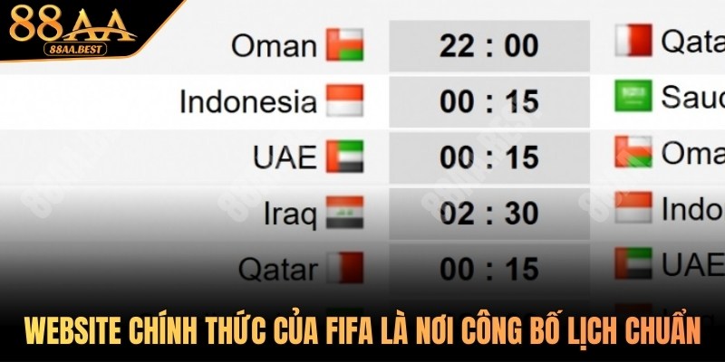 Website chính thức của FIFA là nơi công bố lịch thi đấu chuẩn